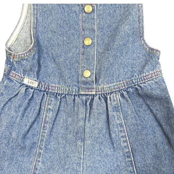 Lee Bib Jean Overalls Romper Toddler Rainbow Stitch USA Bare Back Vintage 4T - Picture 12 of 13